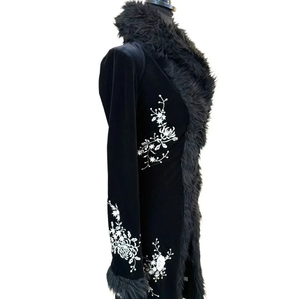 White House Black Market Black Coat with White Embroidery - Picture 8 of 10